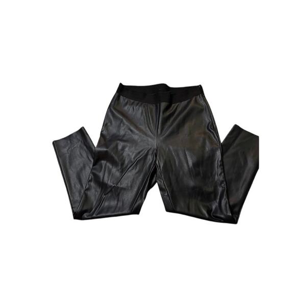 DKNY Women's Faux Leather Vegan High Rise Side Zip Stretch Trouser Pants sz L - Picture 7 of 8